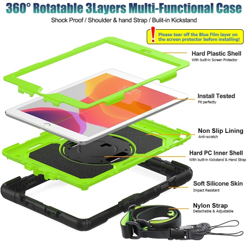 SEYMAC stock Case for iPad 9th/8th/7th Generation 10.2 Case, Shockproof Protection with 360 Rotating Stand Hand Strap for 20