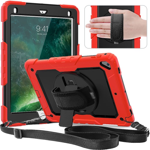 Timecity Kids Case for iPad 6th/5th Generation,9.7 Inch Case with Screen Protector/Rotating Stand/ Hand/Shoulder Strap, Heav