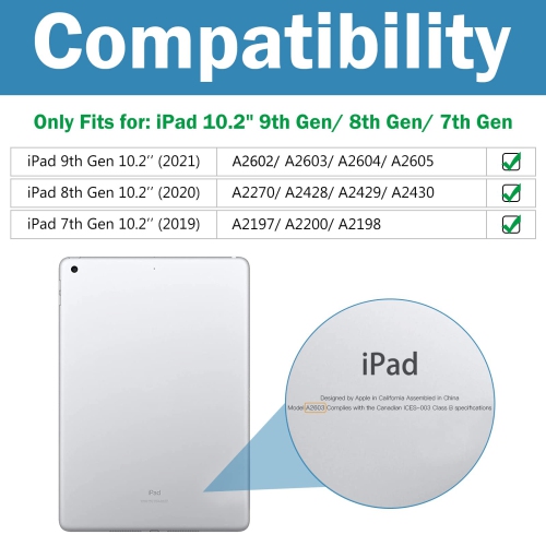 ProCase iPad 10.2 Case 2021 9th Gen/ 2020 8th Gen/ 2019 7th Gen Case with Tempered Glass Screen Protector, Slim Stand Hard S