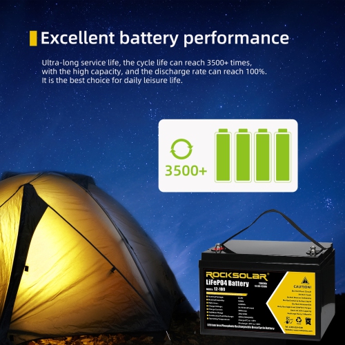 ROCKSOLAR 12V 100AH Deep Cycle LiFePO4 Battery