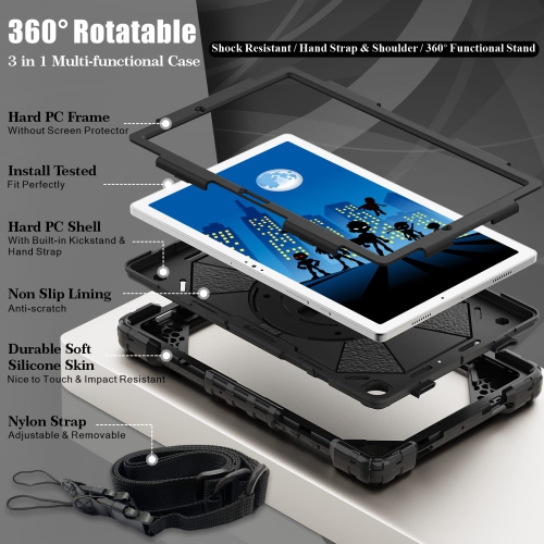 WESOROL Case for Galaxy Tab A8 10.5 Case,Three Layer Drop Protection Case with 360 Rotating Stand & Hand Strap,Drop-Proof Ca