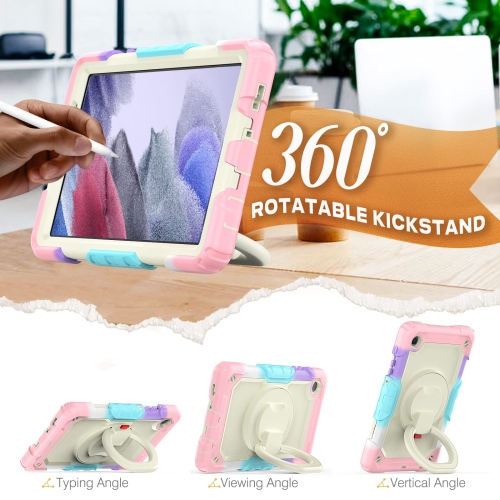 SEYMAC stock Case for Galaxy Tab A7 Lite Screen Protector Case with 360 Rotating Stand, Shoulder Strap, Shockproof Drop Proo