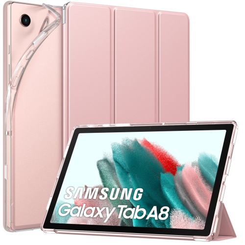 Image 1 of 7.. Samsung Galaxy Tab A8 10.5 Inch 2022, Slim Case Trifold Stand with Auto Sleep/Wake Function and Soft TPU Translucent Frosted Back Cover, Pink