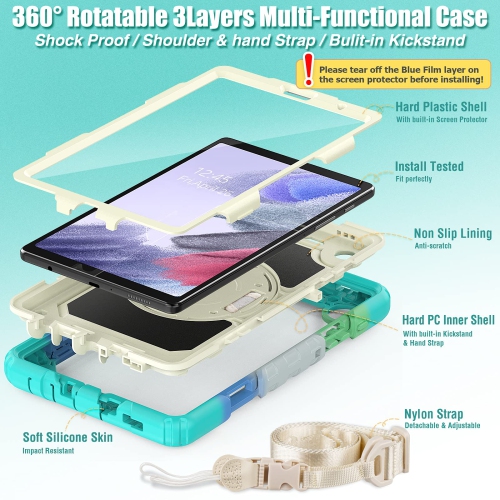 SEYMAC stock Case for Samsung Galaxy Tab A7 Lite Case 8.7'' with Screen Protector Pencil Holder 360 Rotating Hand Strap &S