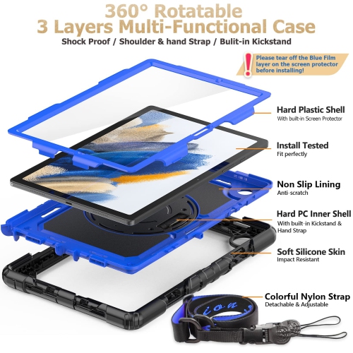 SEYMAC stock Samsung Galaxy Tab A8 10.5'' Case 2022 with Screen Protector Pencil Holder 360 Rotating Hand Strap &Stand, Dr