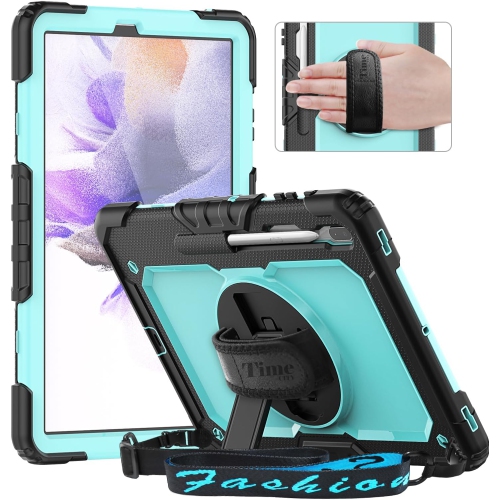 Samsung Galaxy Tab S8 Plus 2022 / Tab S7 FE 12.4 2021 with Screen Protector, Rotating Stand and Strap, Full-Body Protective Case for S7 Plus