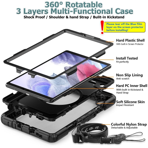 Samsung Galaxy Tab A7 Lite Case 8.7'' with Screen Protector Pencil Holder 360 Rotating Hand Strap &Stand, SEYMAC stock Dro