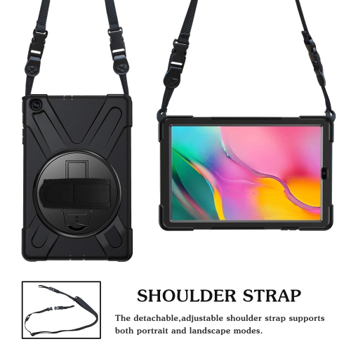 MoKo Case Fit Samsung Galaxy Tab A 10.1 2019, Heavy Duty Shockproof Full-Body Rugged 360 Degree Rotating with Shoulder Str