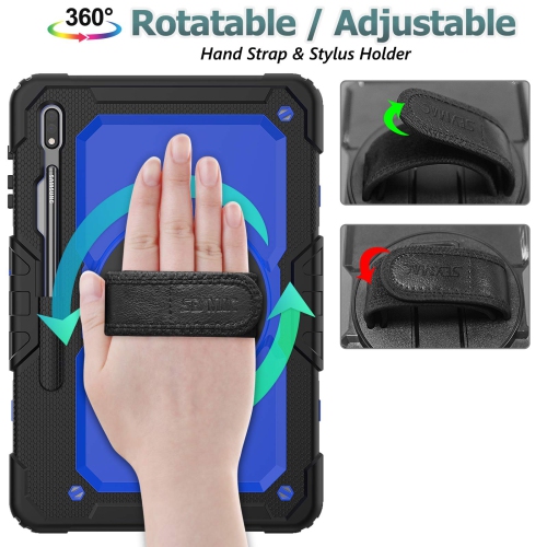 SEYMAC stock Samsung Tab S8 Plus/ S7 FE Case 12.4'' 2022/2021 with Screen Protector Pencil Holder 360 Rotating Hand Strap
