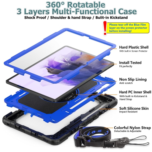 SEYMAC stock Samsung Tab S8 Plus/ S7 FE Case 12.4'' 2022/2021 with Screen Protector Pencil Holder 360 Rotating Hand Strap