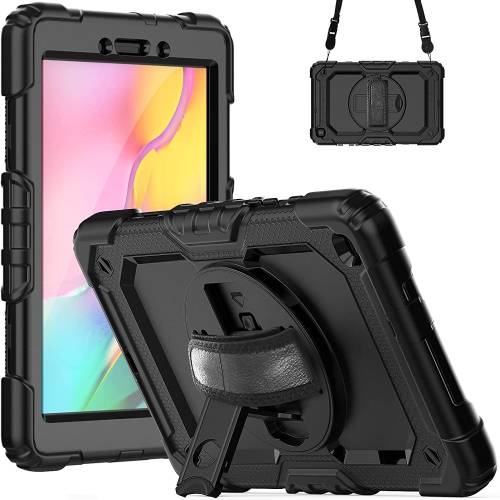 Image 1 de 7.. Compatible avec la Galaxy Tab A de 8.0 po, protecteur d’écran intégré, étui protecteur robuste antichoc avec bandoulière, dragonne, porte-crayon