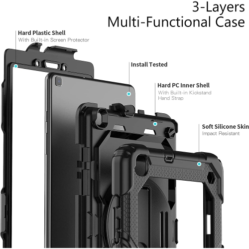 navor Compatible with Galaxy Tab A 8.0, Built in Screen Protector, Shockproof Heavy Duty Protective Rugged Cover with Shoulder Strap, Hand Strap,