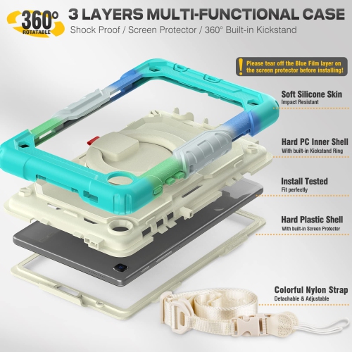 SEYMAC stock Case for Galaxy Tab A7 Lite 8.7" 2021 with Screen Protector, Full-Body Shockproof Case, 360 Degr