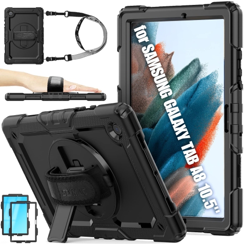 Image 1 de 7.. SEYMAC – Étui stock pour Galaxy Tab A8 de 10.5 po 2022 de Samsung avec porte-crayon protecteur d’écran 360, dragonne rotative et support