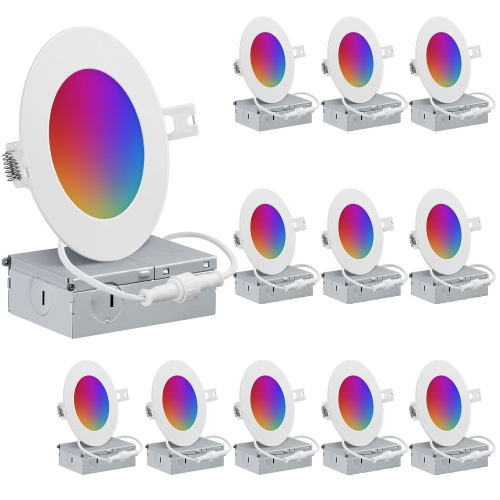 12PK - QPlus 4 Inch Smart Slim LED Pot Light - RGB 16 million colors & Tunable White 2700K to 6500K - Aluminum Frame