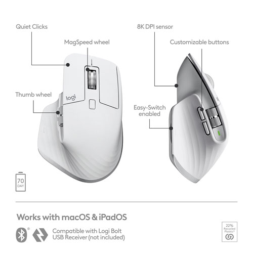 Souris Bluetooth optique MX Master 3S de Logitech pour Mac - Gris pâle