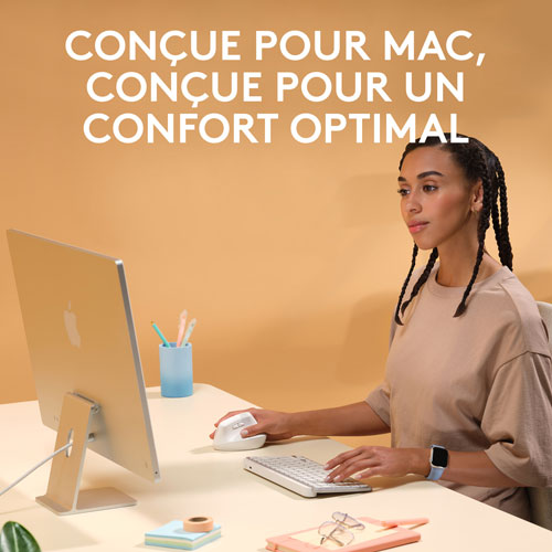 Souris sans fil ergonomique de 4000 ppp Lift de Logitech pour Mac - Blanc cassé