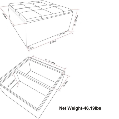 Simpli Home Avalon 35" Square Faux Leather Coffee Table Ottoman in Umber Brown