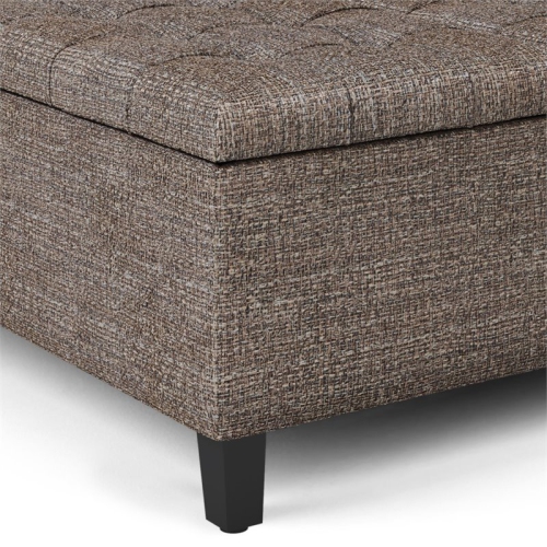 Simpli Home Harrison 36" Transitional Square Coffee Table Ottoman in Mink Brown Tweed Look Fabric