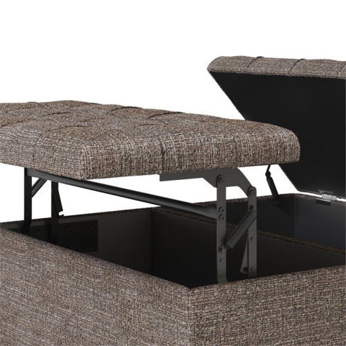 Simpli Home Harrison 36" Transitional Square Coffee Table Ottoman in Mink Brown Tweed Look Fabric