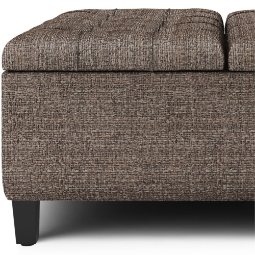 Simpli Home Harrison 36" Transitional Square Coffee Table Ottoman in Mink Brown Tweed Look Fabric