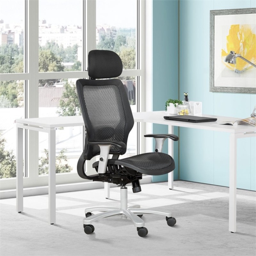 Air Grid Big & Tall Ergonomic Chair with Adjustable Headrest in Black Fabric