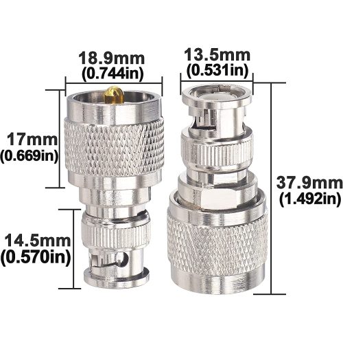 2pcs BNC to UHF RF Coaxial Adapter BNC Male to UHF Male PL259 Connector UHF PL-259 SO-239 to BNC Converter for Radios/Antennas/Scanners/HF
