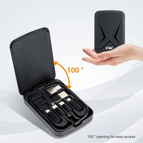 Multi-Functional Compact Cable Card with 22' USB-C Cable & USB-A/Micro-USB/Light/OTG USB Adapter Kit Cable Convertor Storage Box for Traveling Phone