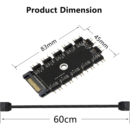 12 Way ARGB Splitter 1 to 11 Ports 5V 3Pin RGB LED Splitter Hub with Double-Sided Adhesive