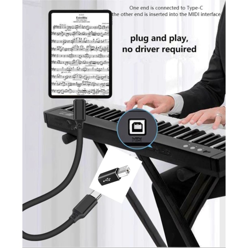 USB-C femelle vers imprimante USB B mâle convertit l’adaptateur type C vers connecteur MIDI pour imprimante/piano électrique MIDI et appareil