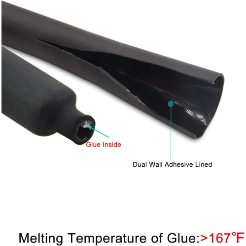Tubes thermorétractables 3:1 adhésifs à double paroi, 320PCS 2 couleurs 7 tailles 1⁄2 pi, 3⁄8 pi, 5⁄16 pi 1⁄4 pi, 3⁄16 pi, 1/8 pi, 3/32 pi