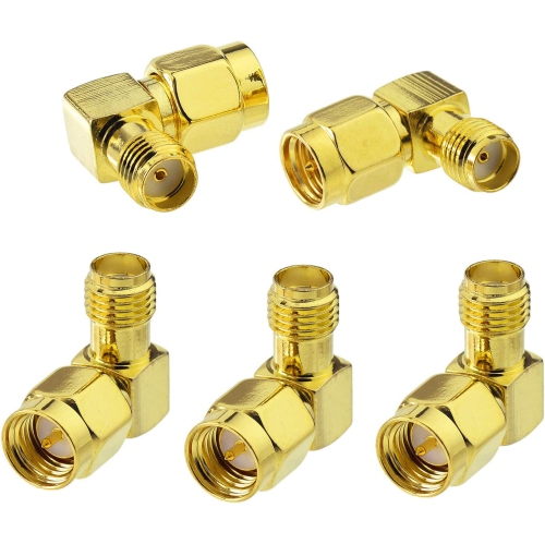 SMA 90 Degree Adapter, SMA Male to Female Coax Adapter Elbow for Radio, FPV Antenna, Transmitter etc. 5pcs