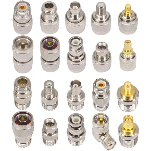 DOLAER  20PCs Rf Coaxial Connector Kit Uhf Adapter Set Uhf Connector Kit So239 Pl259 Uhf to Sma/uhf to Bnc/uhf to N/uhf to F Adapter Female to Female