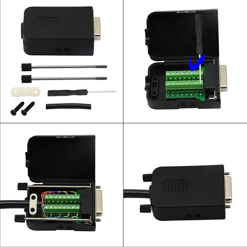DB15 Breakout Connector, DB15 D-SUB Female Solderless Serial to Screw Wiring Terminal Signal Module Breakout PCB Board with Plastic Case & Screws