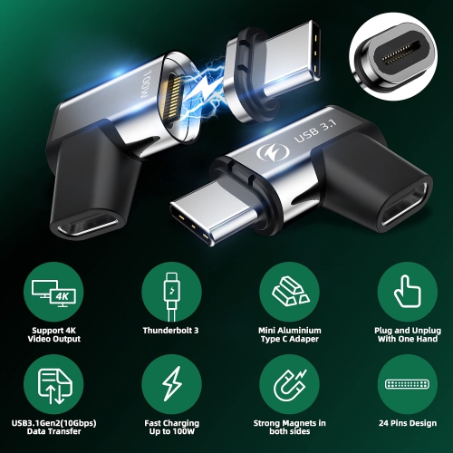 USB C Magnetic Adapter, Magnetic USB C Adapter, 24Pins USB3.1 10Gbps Data Transfer 4K 60Hz Video PD 100w Charge Compatible with MacBook Pro/Air USB-C