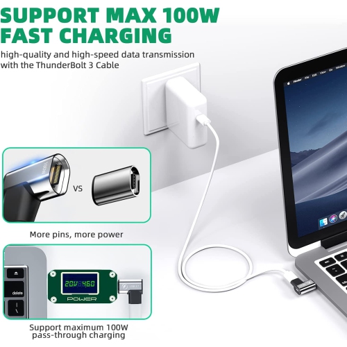 USB C Magnetic Adapter, Magnetic USB C Adapter, 24Pins USB3.1 10Gbps Data Transfer 4K 60Hz Video PD 100w Charge Compatible with MacBook Pro/Air USB-C
