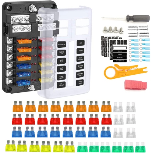 DOLAER  Ranoff 12 Way Marine Fuse Block, Negative Bus Damp-Proof Cover Label Suitable for Installation On Cars, Yue Villas, Rv, Buses, Yachts, Boats