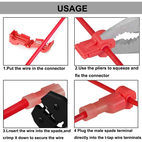 60Pcs Premium T-Tap Wire Terminals, Self-Stripping Quick Splice Wire Connectors and Fully Insulated Male Spade Terminals Connectors Kit –– Red