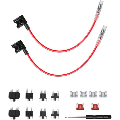 DOLAER  Fuse Tap Power Cable Set, 12-24V Car Fuse Holder (With Wire) 2 Pieces + 6 Fuses (2A 4PC And 7.5A 2PC) \w 4 Types Of 8 Adapters, Covering Most