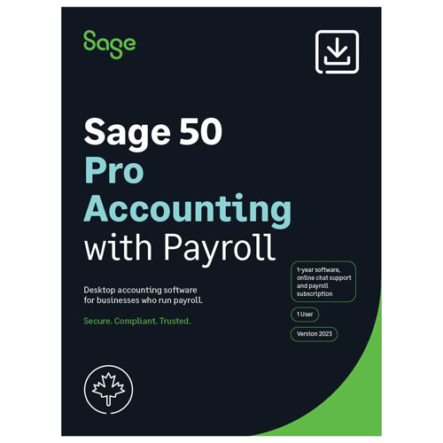 Sage 50 Pro Accounting with Payroll 2023 - 1 User - 1 Year - Digital Download