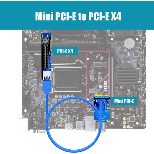 Câble de rallonge mini PCIe 60 cm, câble adaptateur mini PCI-E vers PCI-E X4 pour miner Miner Miner, adaptateur Wi-Fi, adaptateur USB, adaptateur SSD