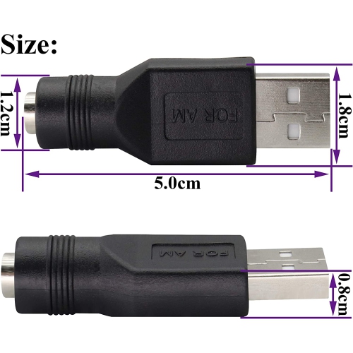 USB 2.0 A Male to DC 5.5x2.1mm DC Connector Charge Barrel Jack Power Adapter USB 5V Connector, for DC or USB Charging Device (2Pack/USB 2.0 A