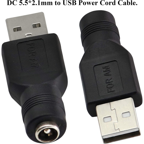 USB 2.0 A Male to DC 5.5x2.1mm DC Connector Charge Barrel Jack Power Adapter USB 5V Connector, for DC or USB Charging Device (2Pack/USB 2.0 A