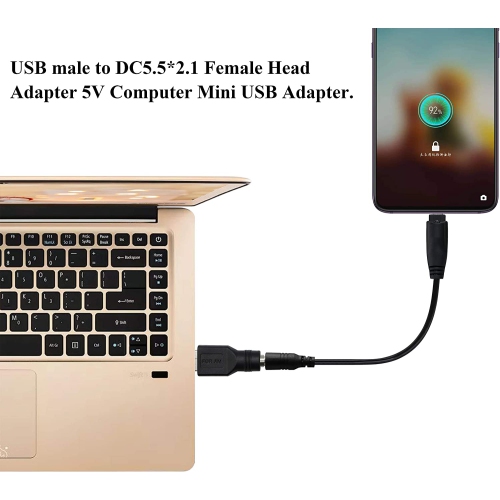 USB 2.0 A Male to DC 5.5x2.1mm DC Connector Charge Barrel Jack Power Adapter USB 5V Connector, for DC or USB Charging Device (2Pack/USB 2.0 A