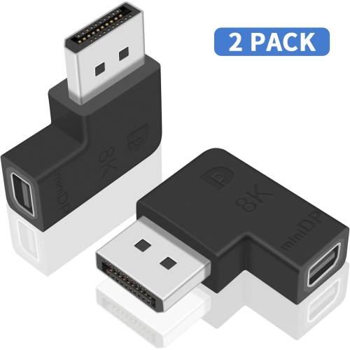 Displayport to Mini Displayport Adapter, DP to Mini DP Adapter, 8K@60Hz 90 Degree DP 1.4 to mDP 1.2 Extension Adapter, 2Pack