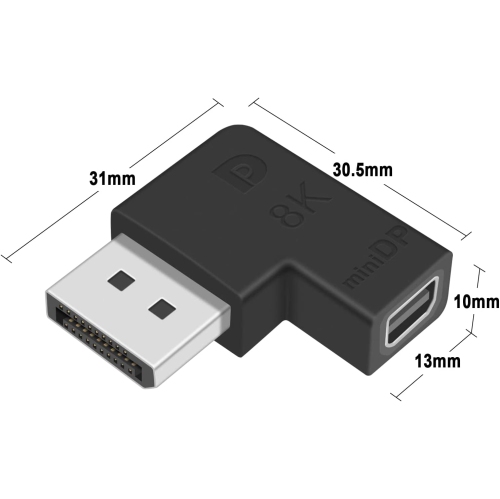 Displayport to Mini Displayport Adapter, DP to Mini DP Adapter, 8K@60Hz 90 Degree DP 1.4 to mDP 1.2 Extension Adapter, 2Pack