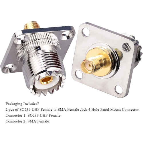 SMA Female to UHF Female Jack Panel Chassis Mount RF Coax Adapter SO239 PL259 UHF to SMA 4-Hole Flange Panel Mount Adapter for Jumper Cable SMA to
