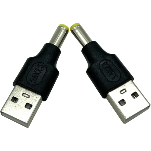 USB to DC Adapter, 2.0 USB A Male to DC 5.5 x 2.5mm Male Power Adapter 2-Pack, Used for Charging Electronic Devices with DC or USB Ports.