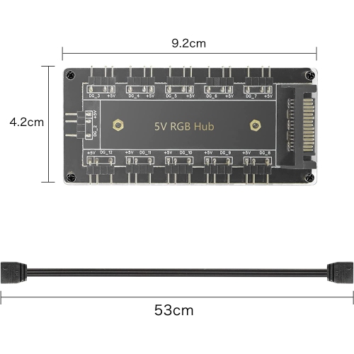 Répartiteur DEL RVB 5 V à 3 broches, 10 ports, contrôleur de concentrateur DEL à 3 broches avec rallonge de 50 cm