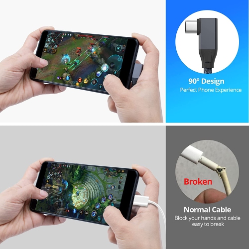 Câble USB-C à USB-C de 100 W et 3,3 pi, USB à angle droit 3.2 Gen2x2 20 Gb/s, recharge rapide, moniteur vidéo 4K 60 Hz, câble de type C, pour